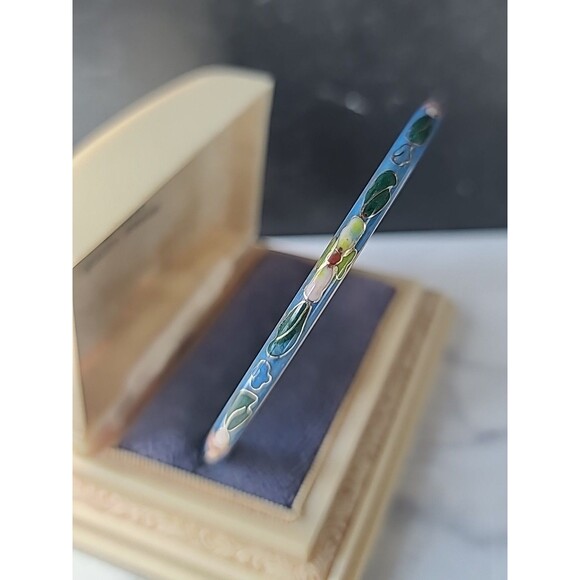 Cloisonne Floral Enamel Bangle Bracelet Vintage - Picture 3 of 10